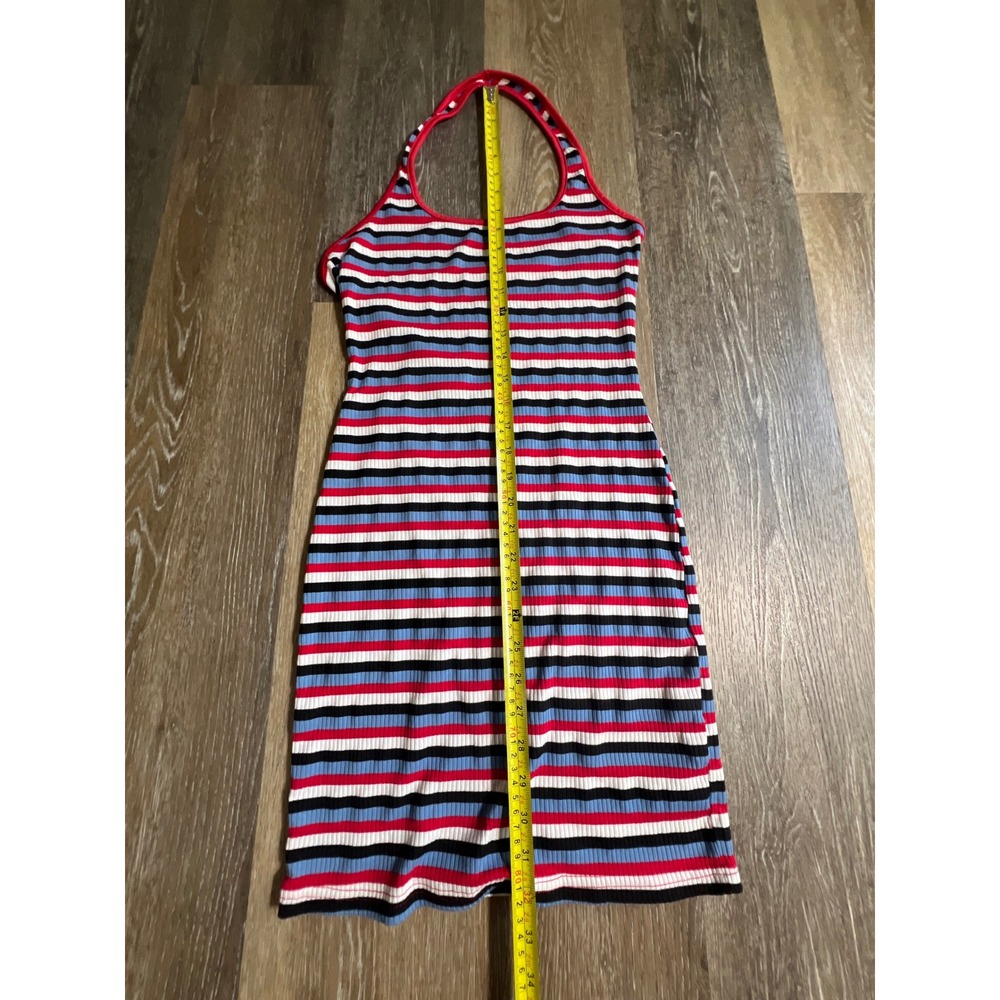 Halter Mini Dress Womens Size 6 Multicolor Striped Excellent Ribbed - Picture 4 of 6